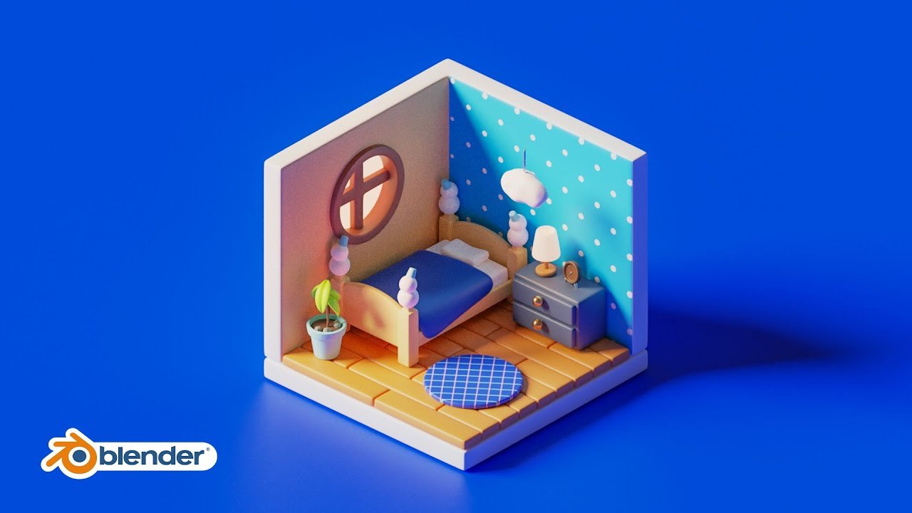 Free Blender 3.2 File: Isometric Mini Room (Yuki's blender school)