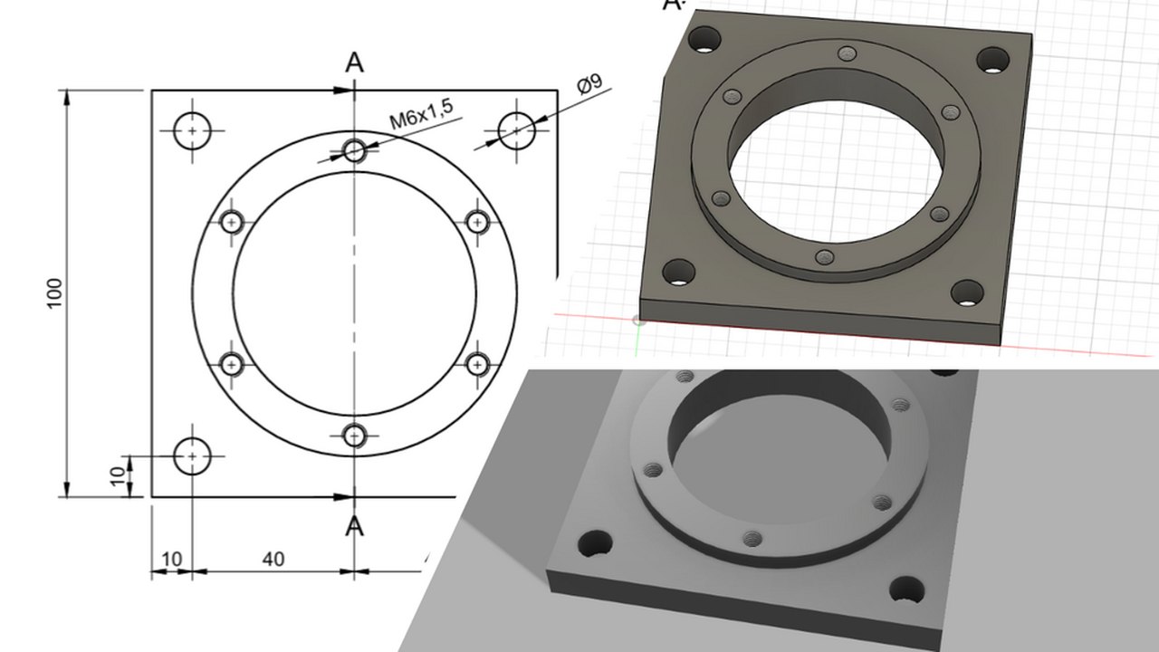 Free Fusion 360 Drawing-to-Model Exercise: Base Plate (eduvision)
