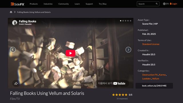 Free Houdini 20.5 HIP: Falling Books with Vellum and Solaris (SideFX)