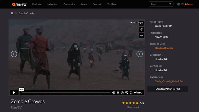 Free Houdini 20 HIP: Zombie Crowds with Vellum Cloth and Hair (SideFX)