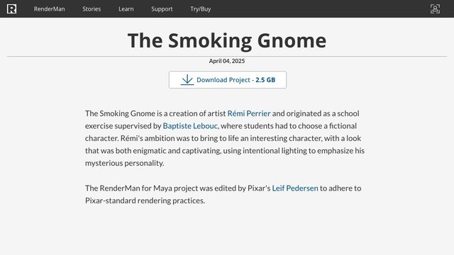 Free Maya RenderMan Scene: The Smoking Gnome Look-Dev Project (Pixar)