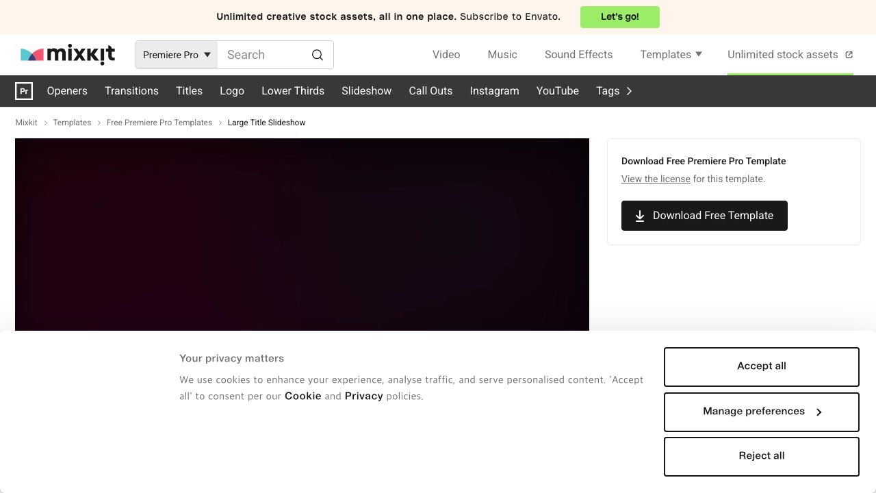 Free Premiere Pro Slideshow Project: Large Title Slideshow (Mixkit)