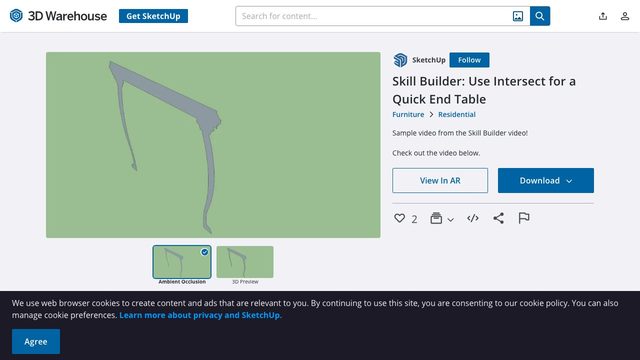 Free SketchUp Skill Builder File: End Table with Intersect Faces