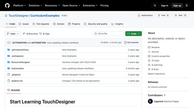 Free Official TouchDesigner Curriculum Example Files (Derivative)