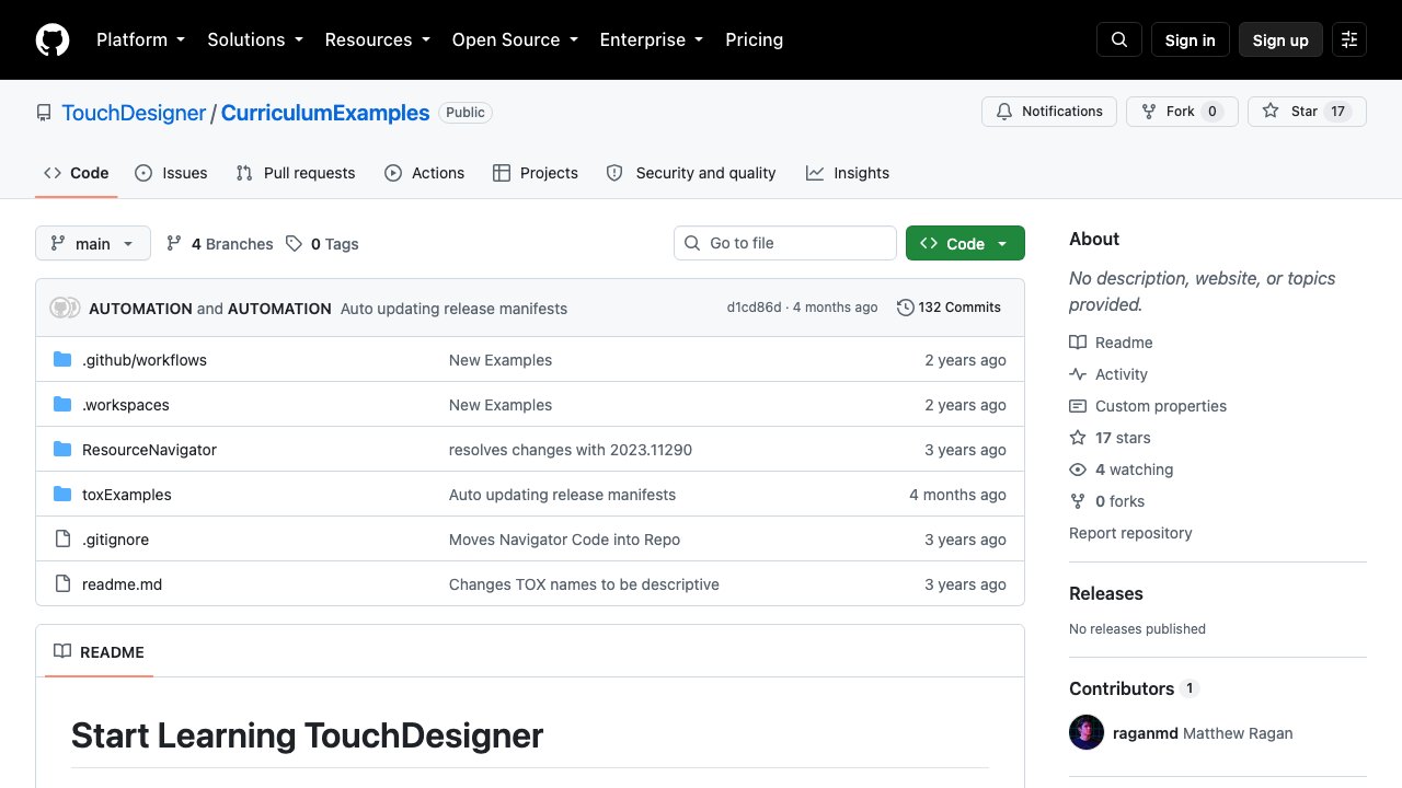 Free Official TouchDesigner Curriculum Example Files (Derivative)