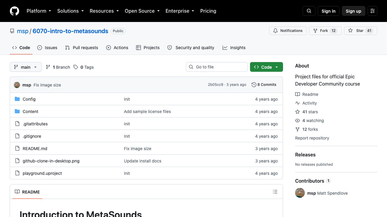 Free UE 5.0 Project: Introduction to MetaSounds Course Files
