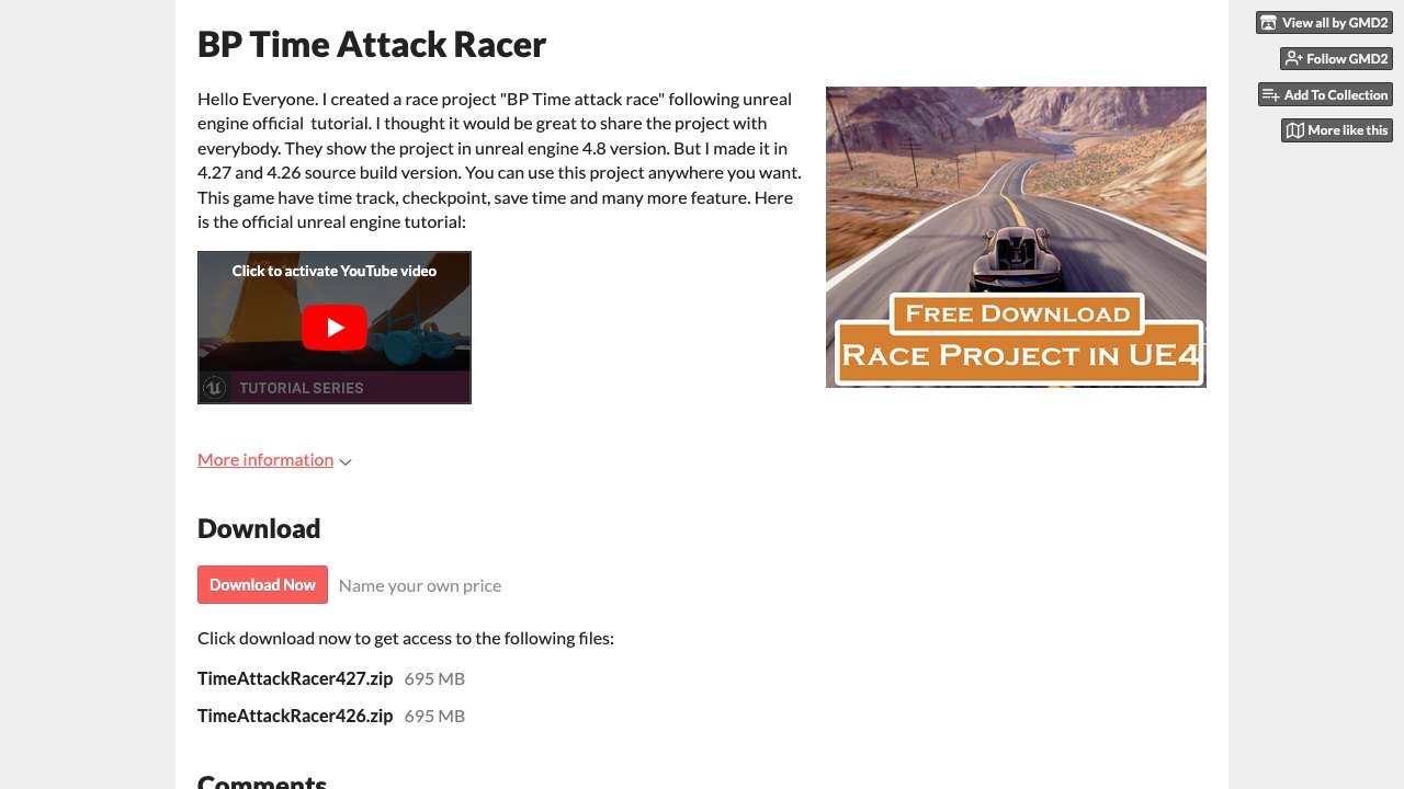 Free UE 4.26 Blueprint Racing Project: BP Time Attack Racer (GMD2)